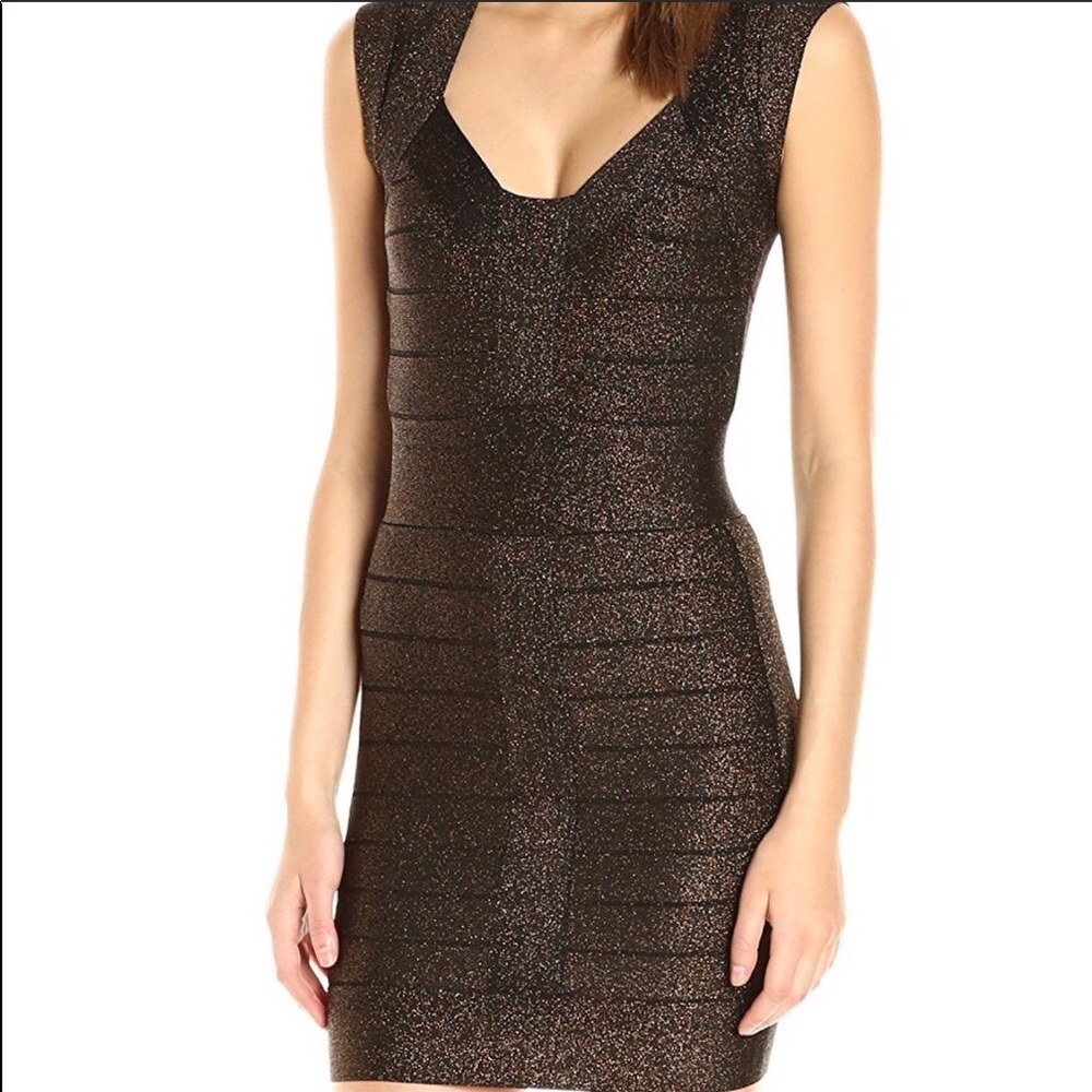 French Connection Black and Silver Bandage Dress